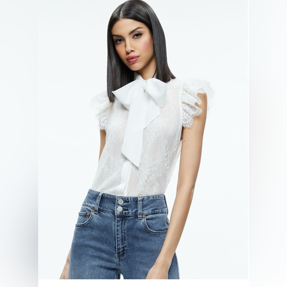 Alice + Olivia Talulah Ruffled Lace Blouse